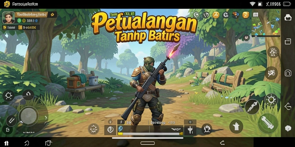 Screenshot gameplay yang menampilkan eksplorasi dunia terbuka yang luas.
