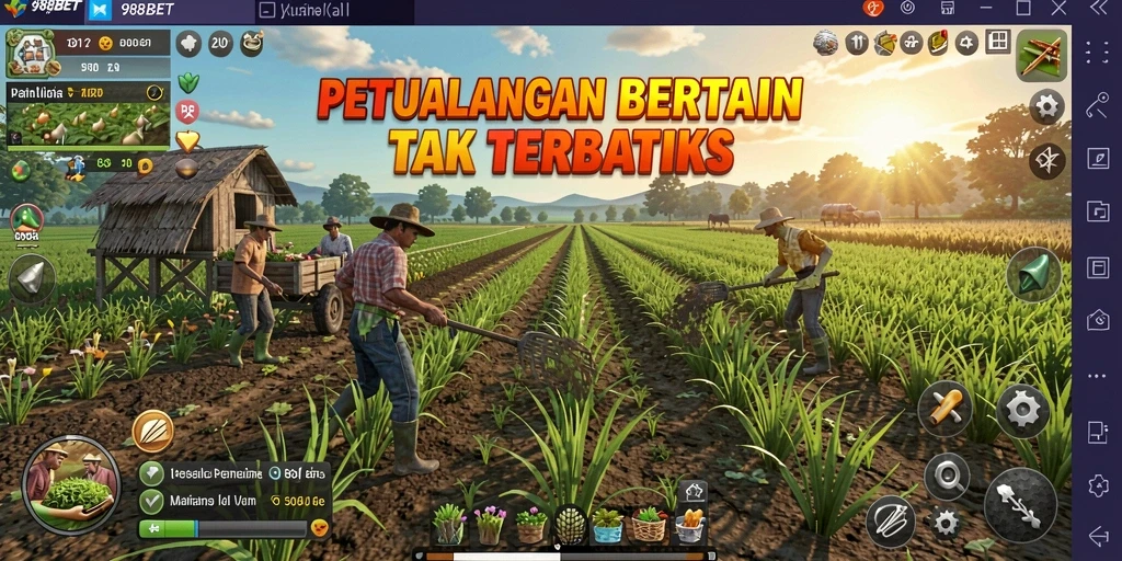 Screenshot gameplay menampilkan aktivitas bertani di 988BET.