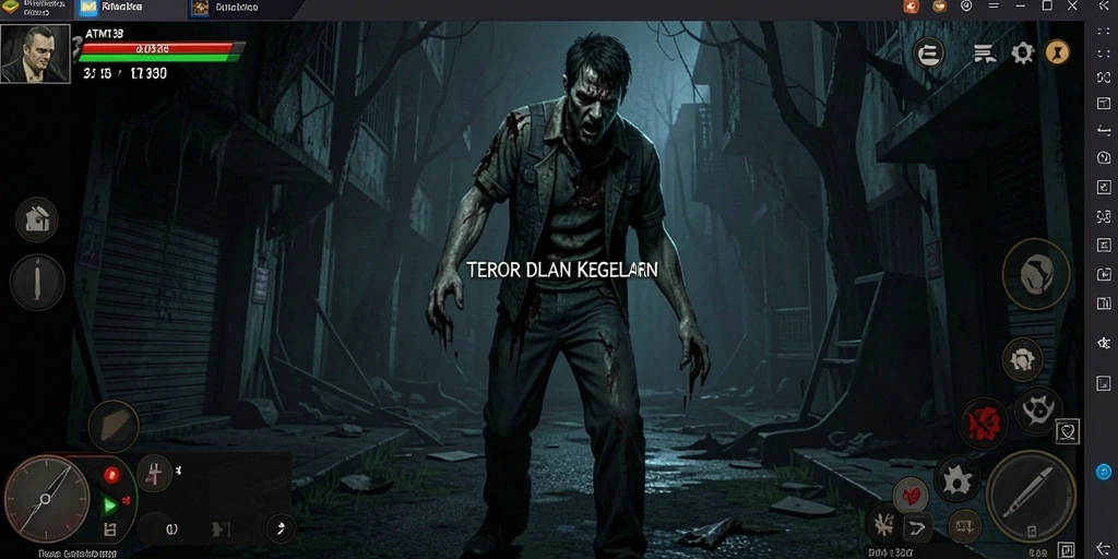 Screenshot gameplay dari ATM138 menampilkan suasana mencekam di dalam lingkungan horror.