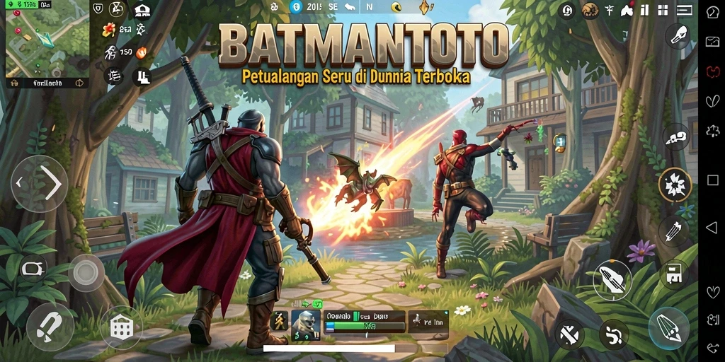 Screenshot gameplay <strong>BATMANTOTO</strong> menampilkan eksplorasi dunia terbuka yang luas.