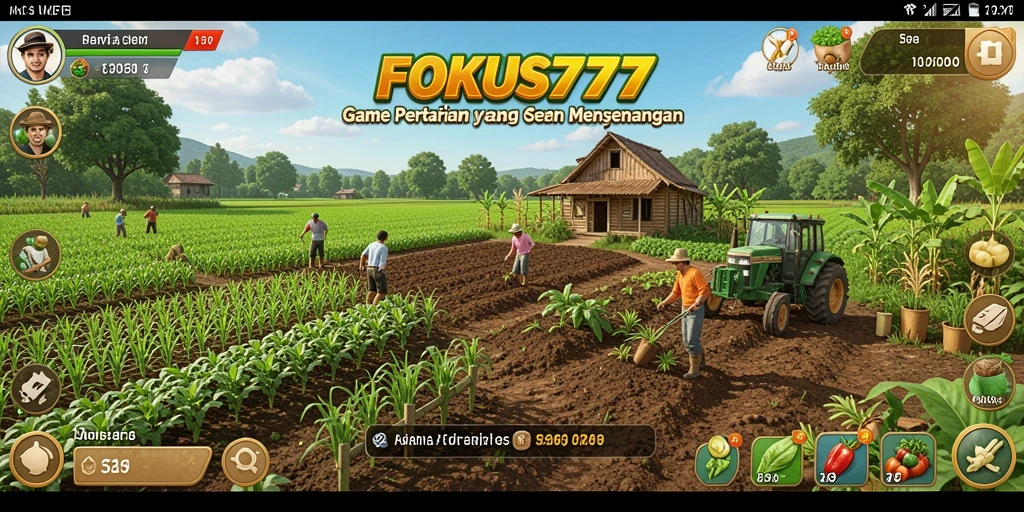 Tampilan gameplay FOKUS777 dengan suasana perkebunan yang asri.