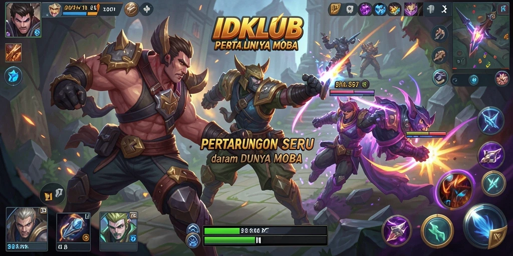 Screenshot IDKLUB menampilkan aksi seru pertarungan MOBA.