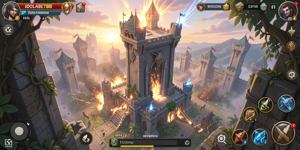 Tampilan gameplay <strong>IDOLABET88</strong> yang menampilkan aksi menara penyerangan.