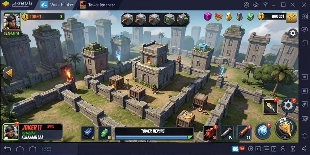 Screenshot JOKER11 menampilkan aksi seru dalam pertahanan menara.