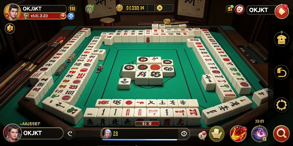 Tampilan gameplay menarik dari OKJKT dengan ubin Mahjong yang berwarna-warni.