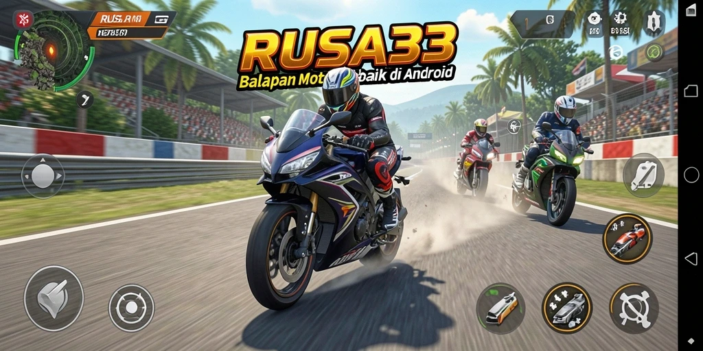 Tampilan gameplay RUSA33 dengan aksi balapan motor yang seru.