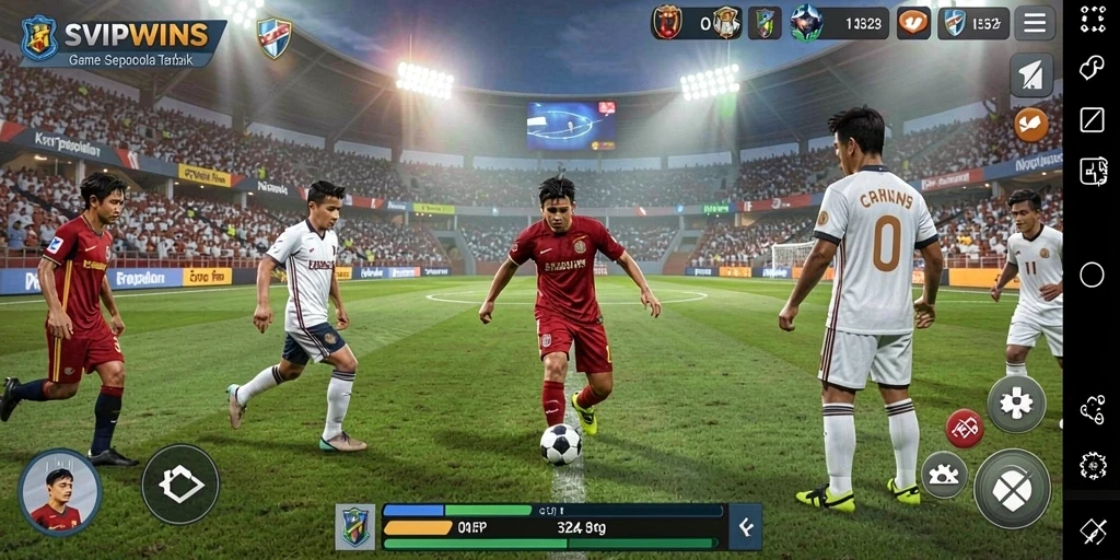 Tampilan gameplay SVIPWINS yang menegangkan dan penuh aksi sepak bola.
