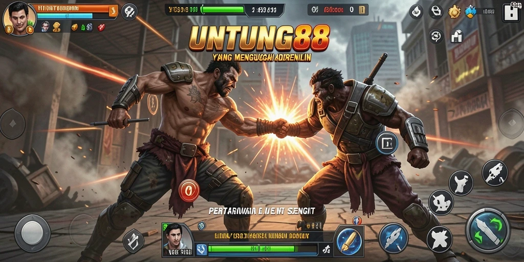 Screenshot menunjukkan pertarungan seru antar karakter di UNTUNG88.